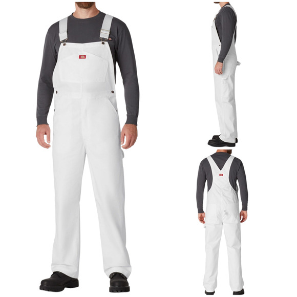 DICKIES Traditional Fit white classic denim Painters Bib Overalls Sz 30 x 30 NEW - Picture 3 of 7